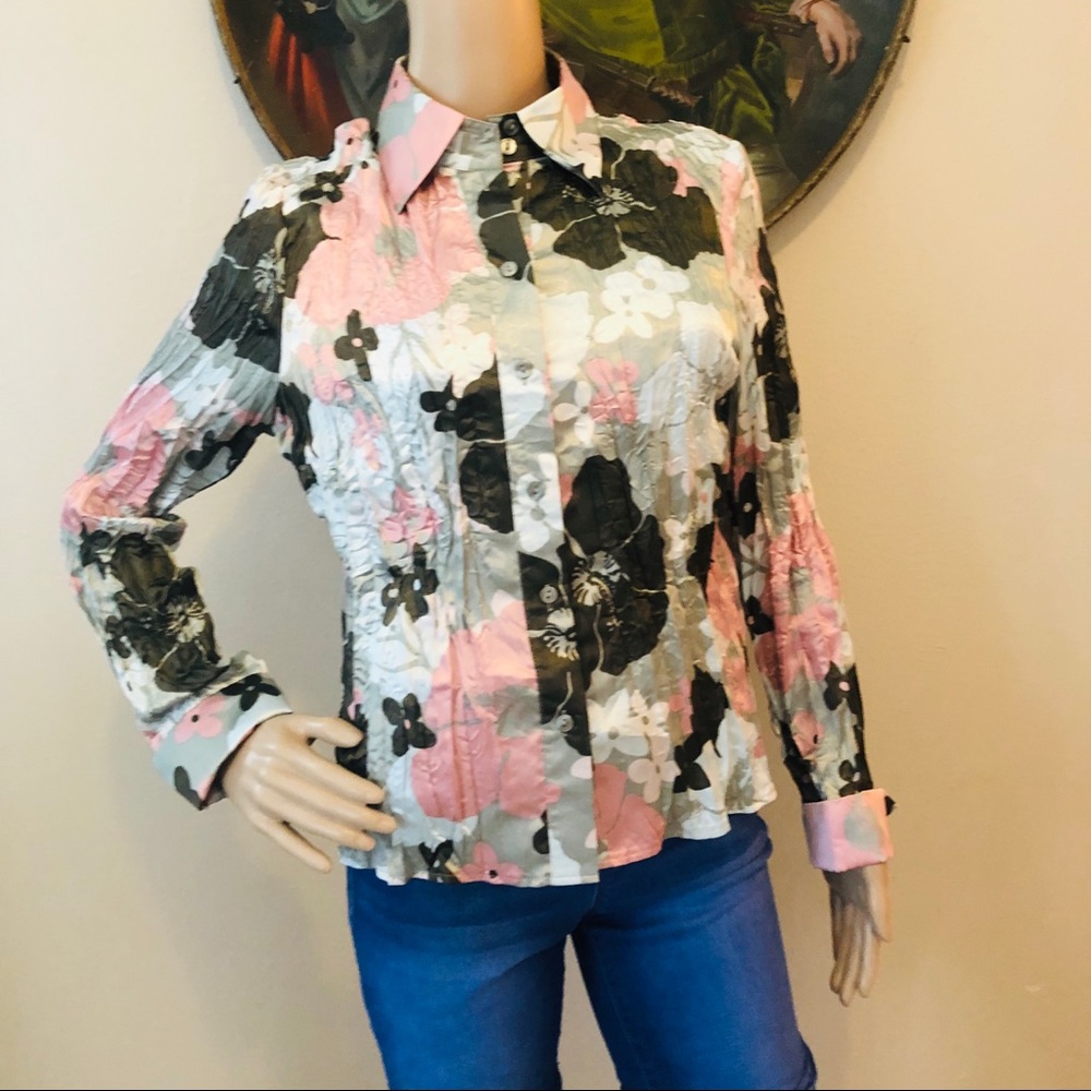 Taifun Abstract Floral Textured Long Sleeve Blouse - Size 8